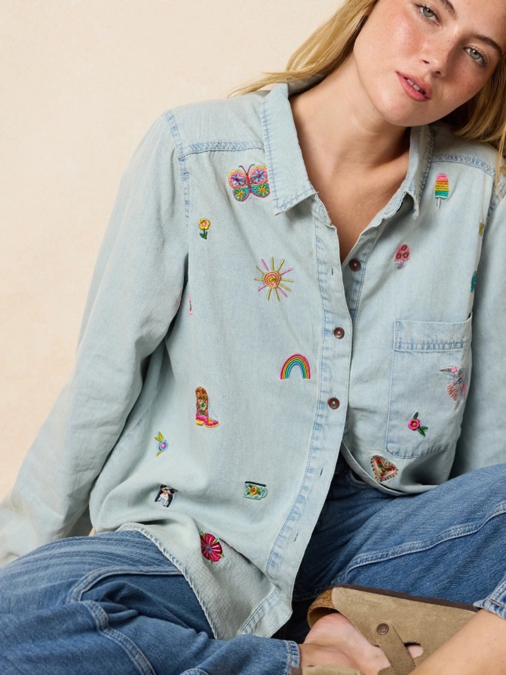 Fave Little Things Embroidered Shirt- Natural Life Size S